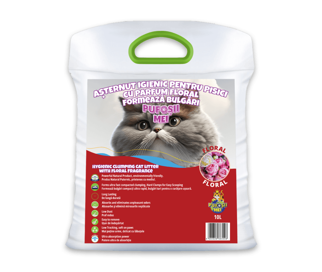 The Litter for Cats, Pufoșii Mei, Premium, Hygienic, Clumping, Floral-Scented, 10L