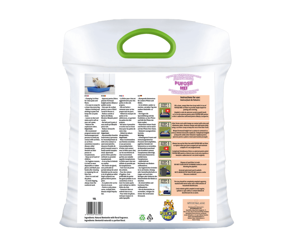 The Litter for Cats, Pufoșii Mei, Premium, Hygienic, Clumping, Floral-Scented, 10L (2)