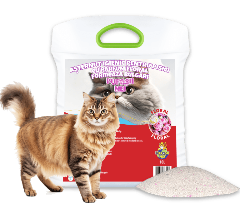 Пясък за котешка тоалетна Pufosii Mei (Пуфоший Мей) с аромат на цветя, 10л